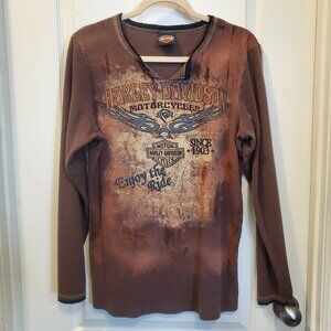 Vintage Las Vegas Harley-Davidson 100% cotton Brown Bling Western Long sleeve–XL